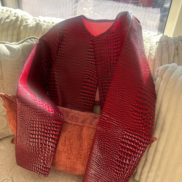 Red Croc-Embossed Open-Front Jacket - Picture 2 of 2